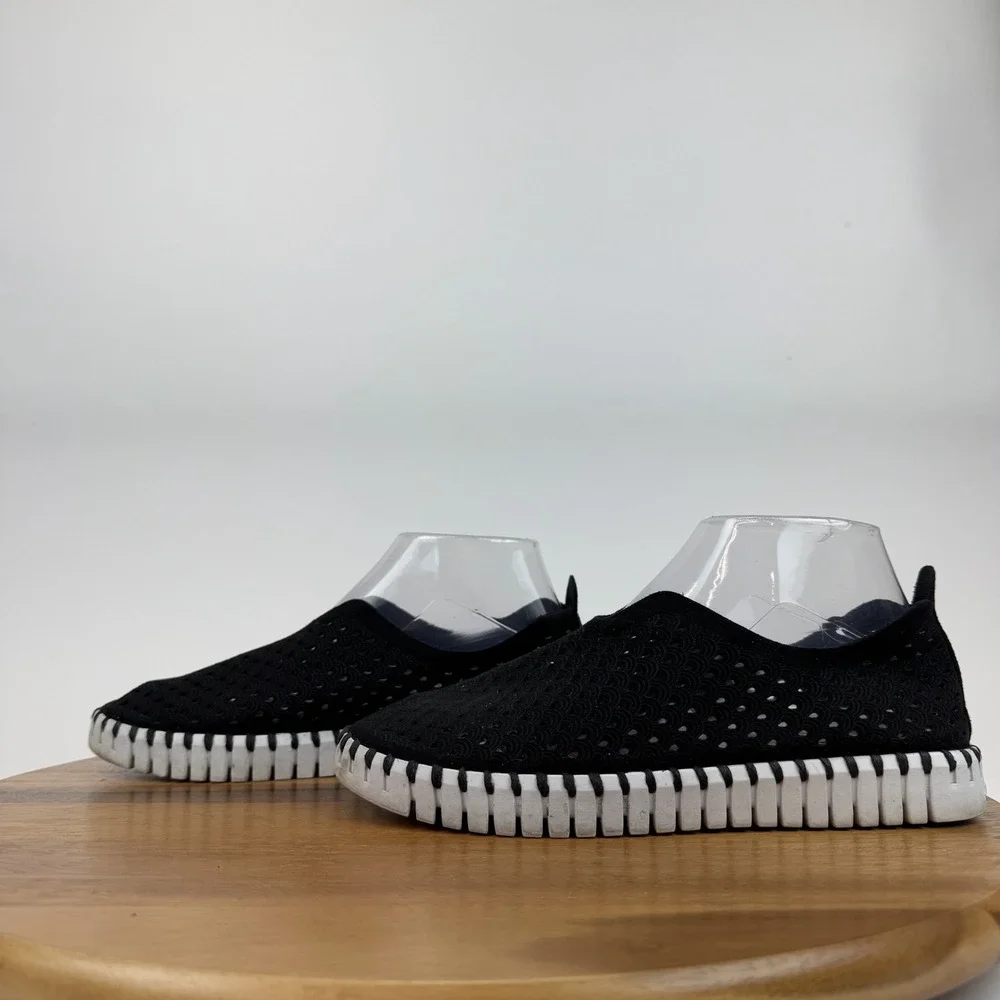 Womens Ilse Jacobsen Tulip Laser Cut Perforated Black Leather Sneakers Size‎ 37